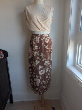 Talbot's Vintage Irish Linen Brown Floral Skirt